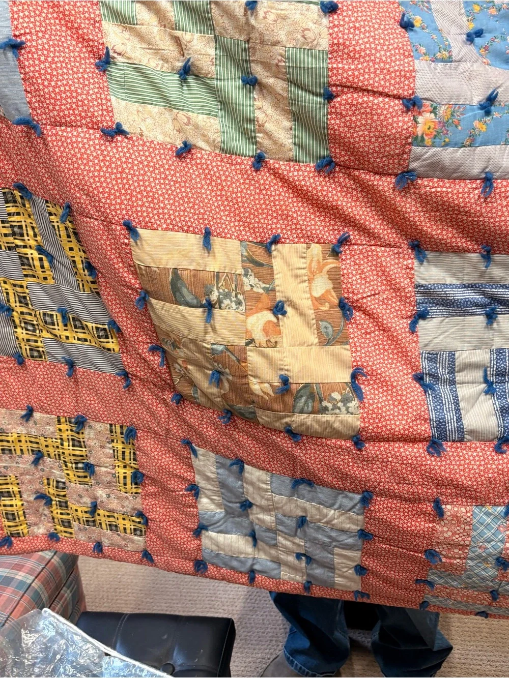 Patchwork Coral Vintage-Inspired Quilt - Coral Multi-Block Design